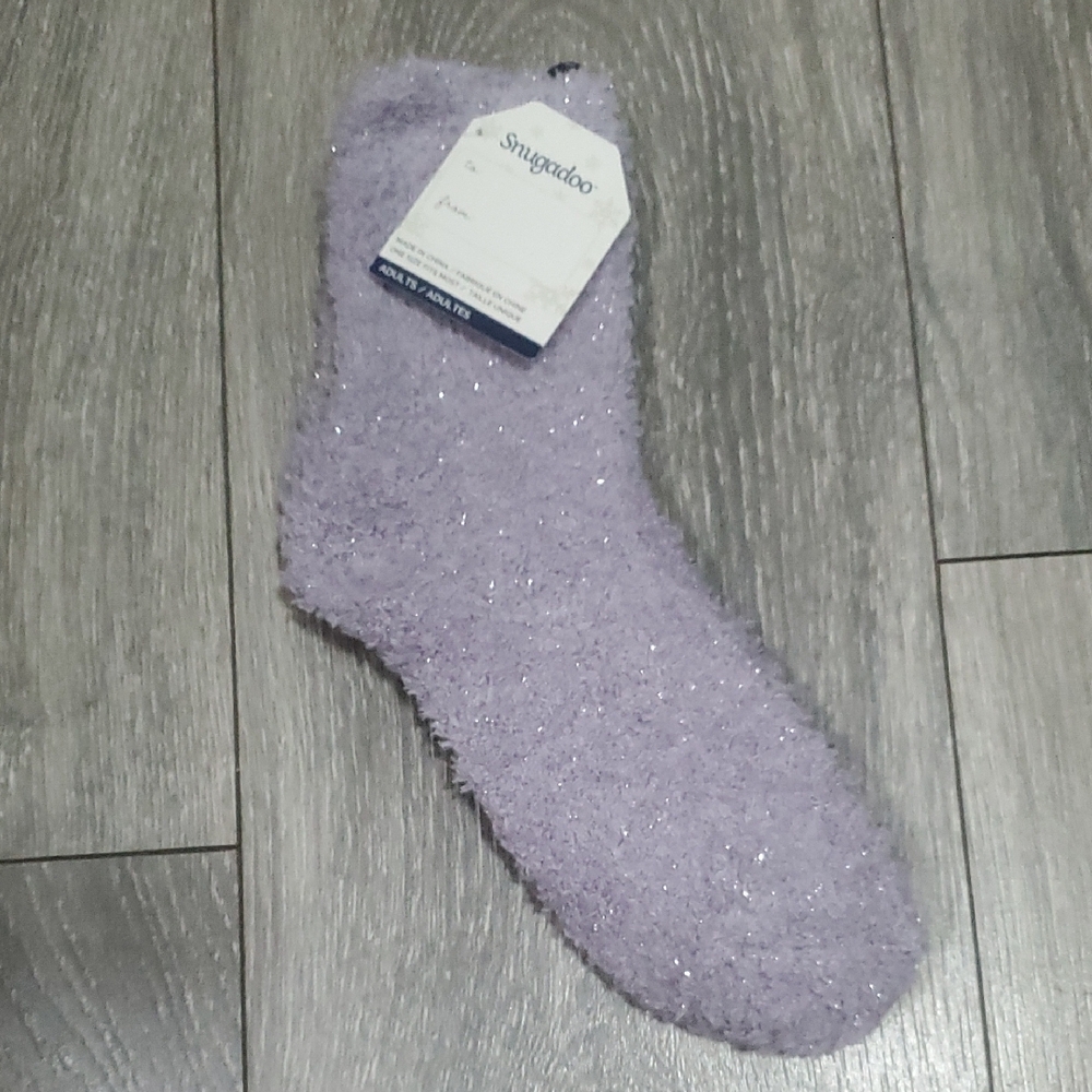 Snugadoo Cozy Fuzzy Shiny Lavender Purple Silver Crew Socks